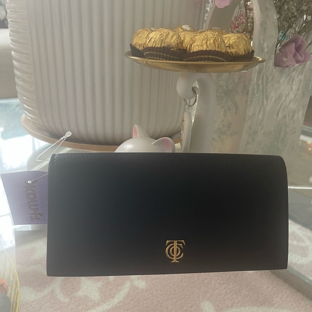 Tiffany & Co Black Leather Clutch with Gold Logo